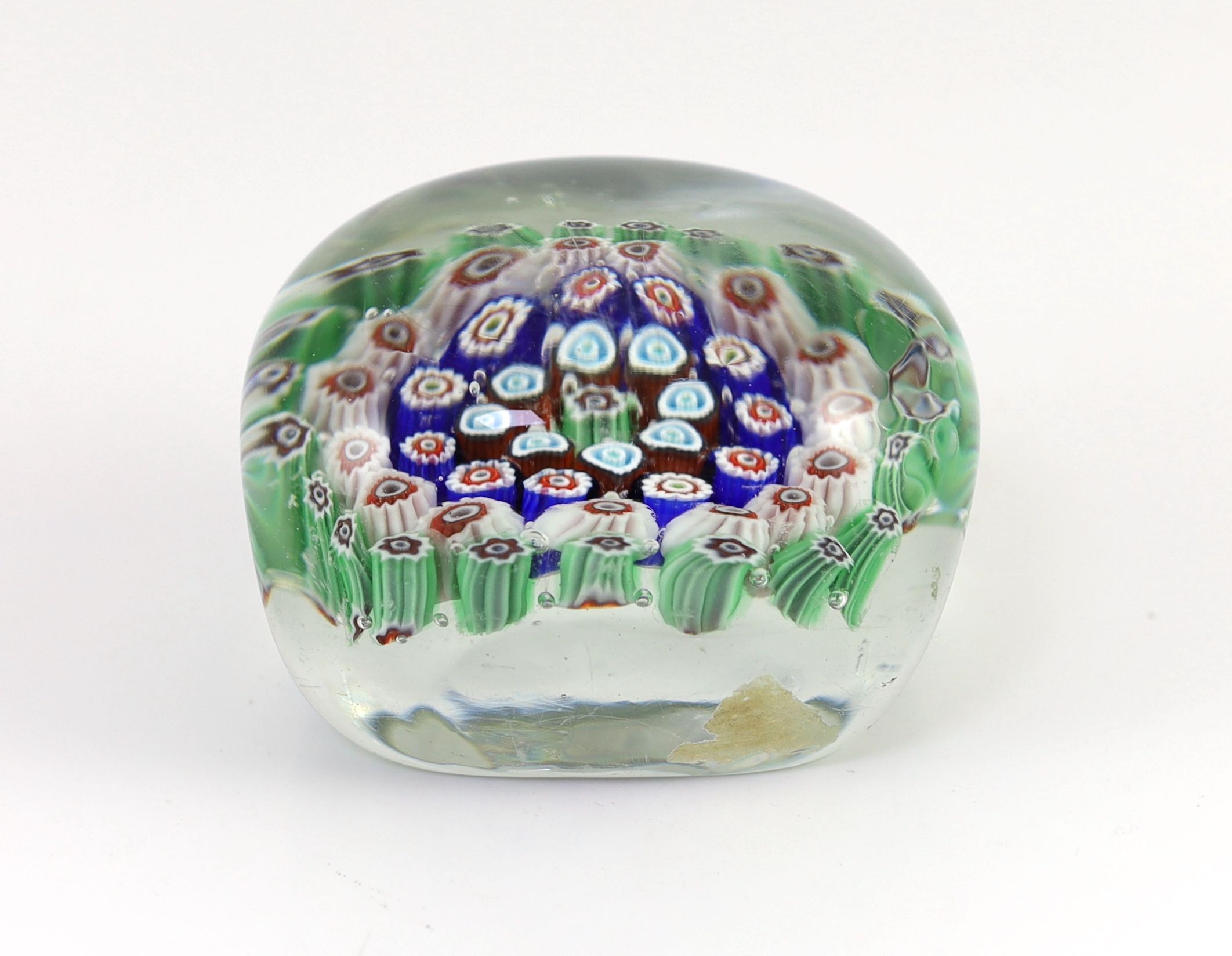 An unusual rectangular millefiori glass paperweight, probably Murano, 9.4cm